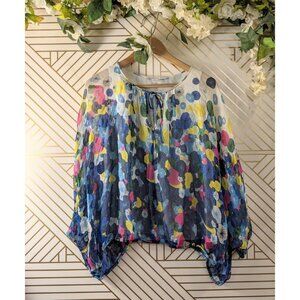 DIANE VON FURTSENBERG Women's Floral Multicolor Silk Blouse Tie Neckline Size P
